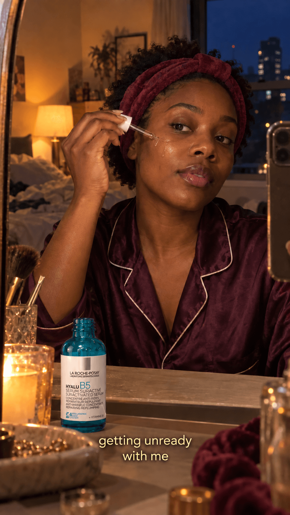 Creator sharing her evening skincare routine