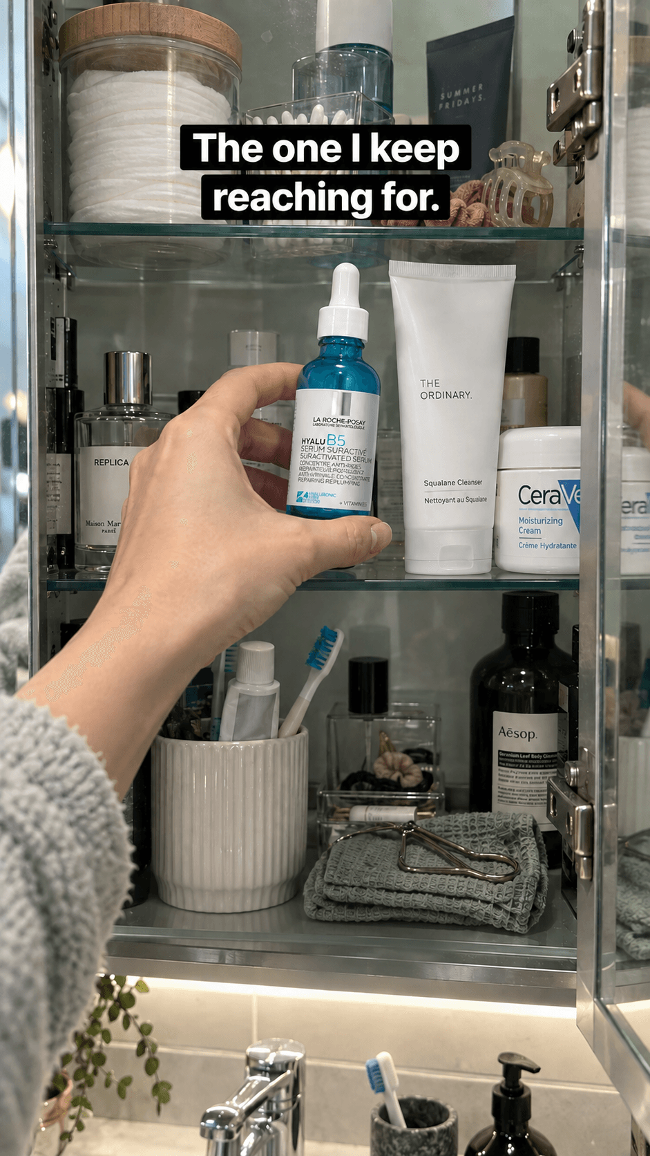 Bathroom shelf skincare routine